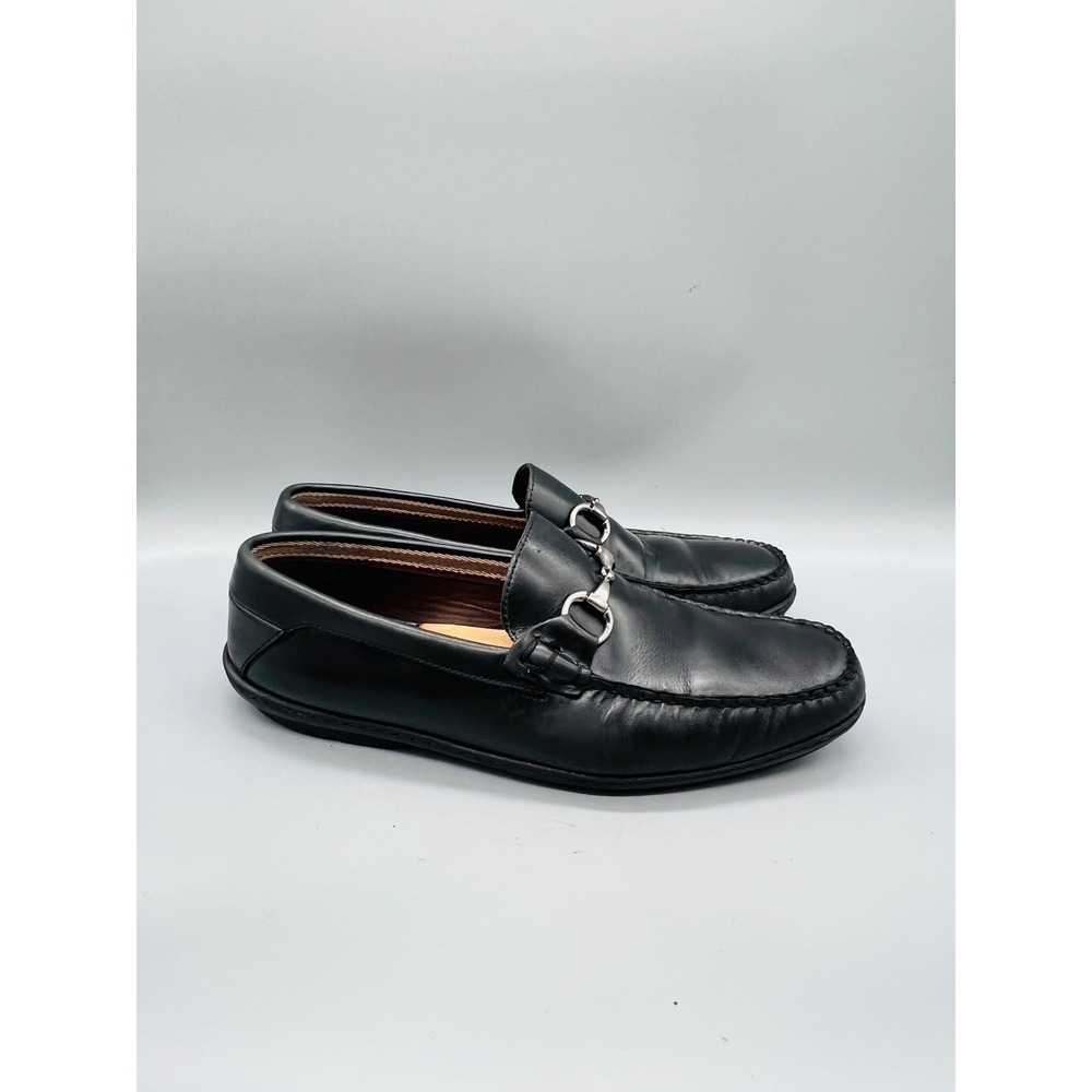 Johnston & Murphy Loafers Men 9.5 Black Leather Bit Loafer Moc Toe Slip On Dress